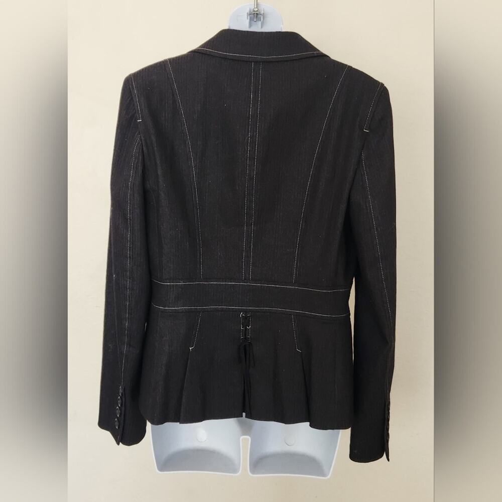 LOFT Ann Taylor Black Striped Blazer - White Contrast Stitch - Lace-Up Back - 10 - Picture 5 of 13